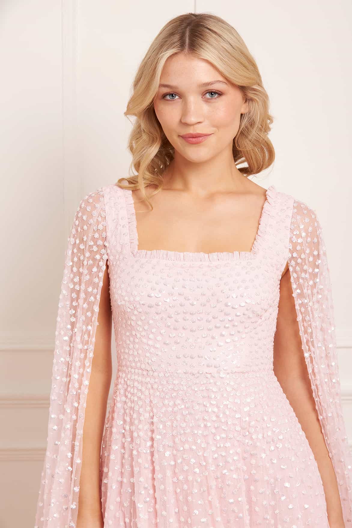 Scatter Dot Cape Sleeve Ankle Gown