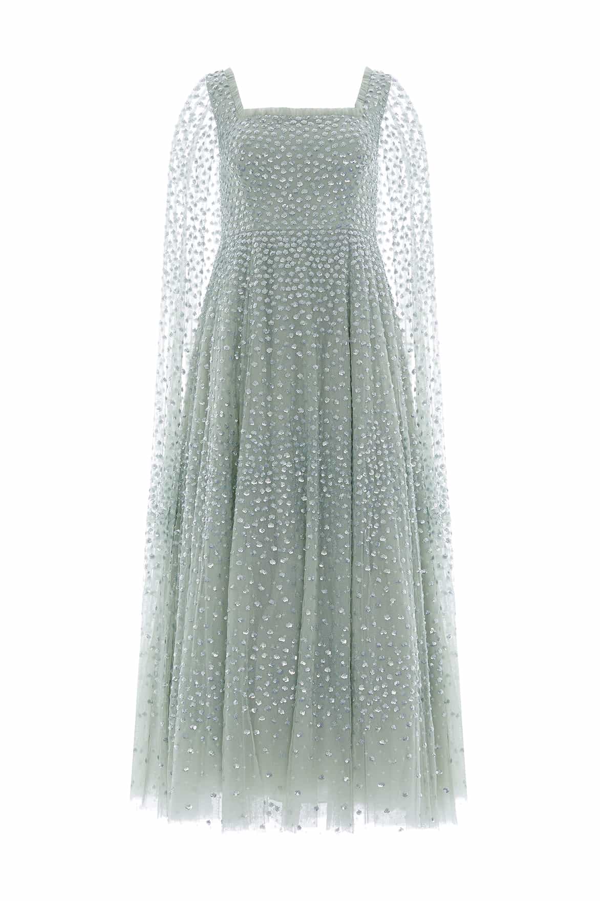 Scatter Dot Cape Sleeve Ankle Gown