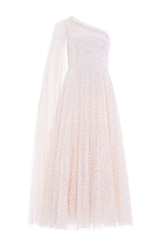 Scatter Dot One-Shoulder Ankle Gown