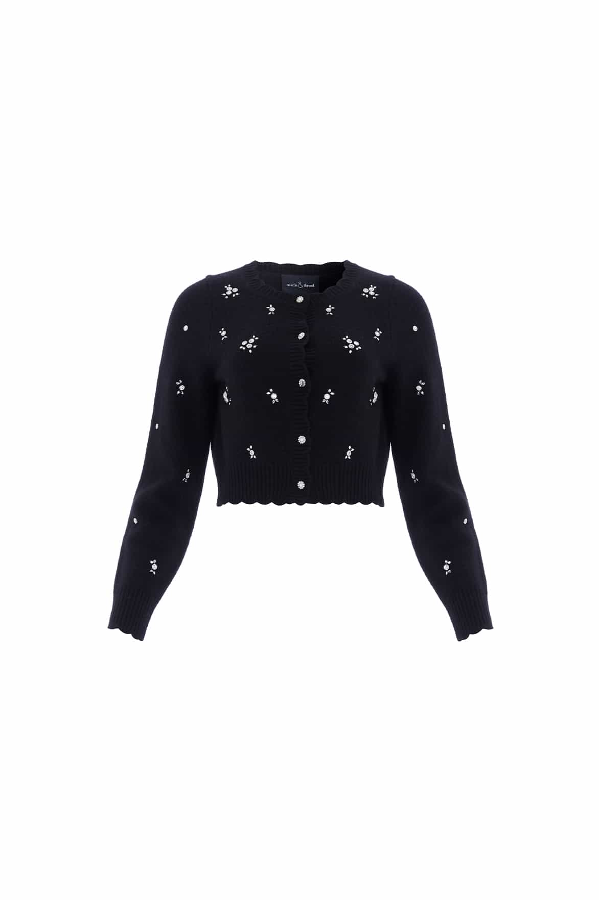 Scattered Floral Embellished Short Cardigan