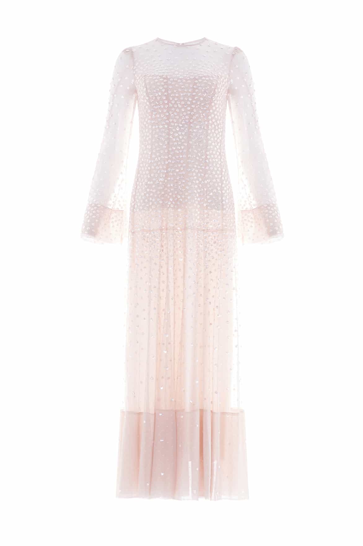 Sequin Cascade Long Sleeve Ankle Gown