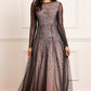 Sequin Cascade Round Neck Gown