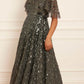 Sequin Dash Cape Ankle Gown