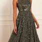 Sequin Dash Cape Ankle Gown