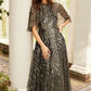 Sequin Dash Cape Ankle Gown