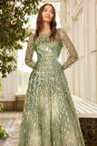 Sequin Dash Long Sleeve Ankle Gown