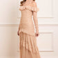 Sequin Glimmer Rouched Off-Shoulder Gown