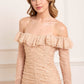 Sequin Glimmer Rouched Off-Shoulder Gown