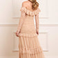 Sequin Glimmer Rouched Off-Shoulder Gown