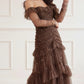 Sequin Glimmer Rouched Off-Shoulder Gown