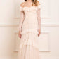 Sequin Glimmer Rouched Off-Shoulder Gown