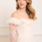 Sequin Glimmer Rouched Off-Shoulder Gown