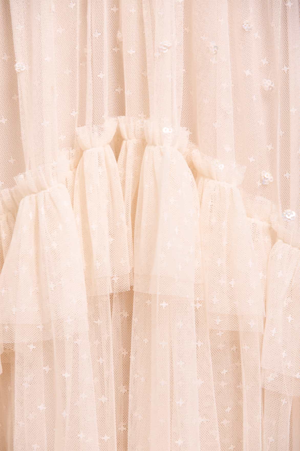 Sequin Glimmer Rouched Off-Shoulder Gown