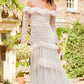 Sequin Glimmer Rouched Off-Shoulder Gown