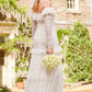 Sequin Glimmer Rouched Off-Shoulder Gown