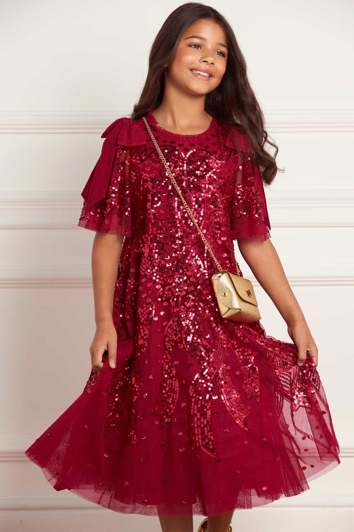 Sequin Ribbon Bow Kids Dress