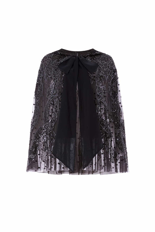 Sequin Ribbon Hooded Cape