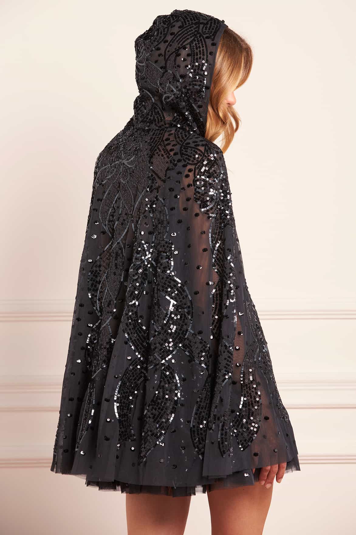 Sequin Ribbon Hooded Cape
