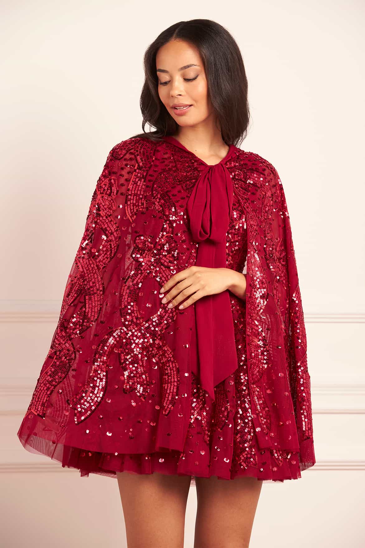 Sequin Ribbon Hooded Cape