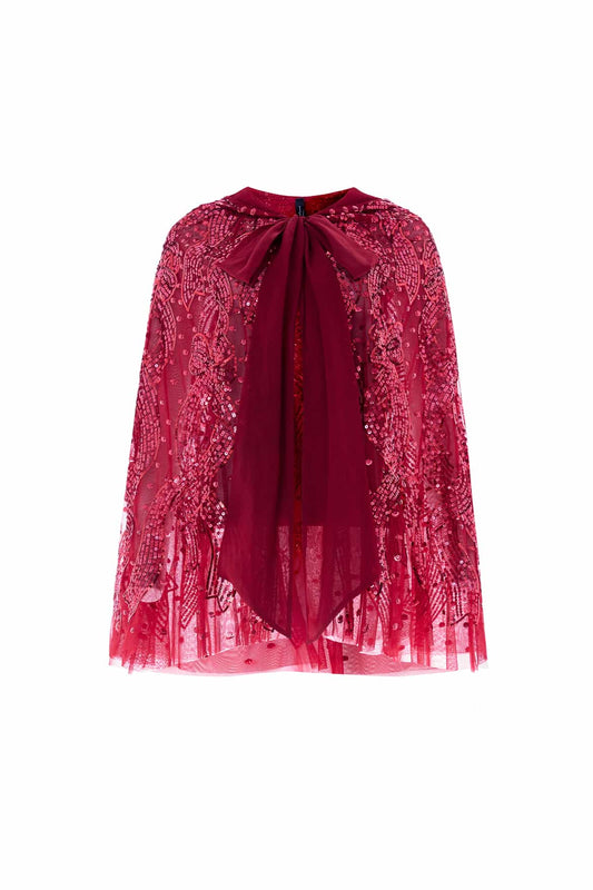 Sequin Ribbon Hooded Cape