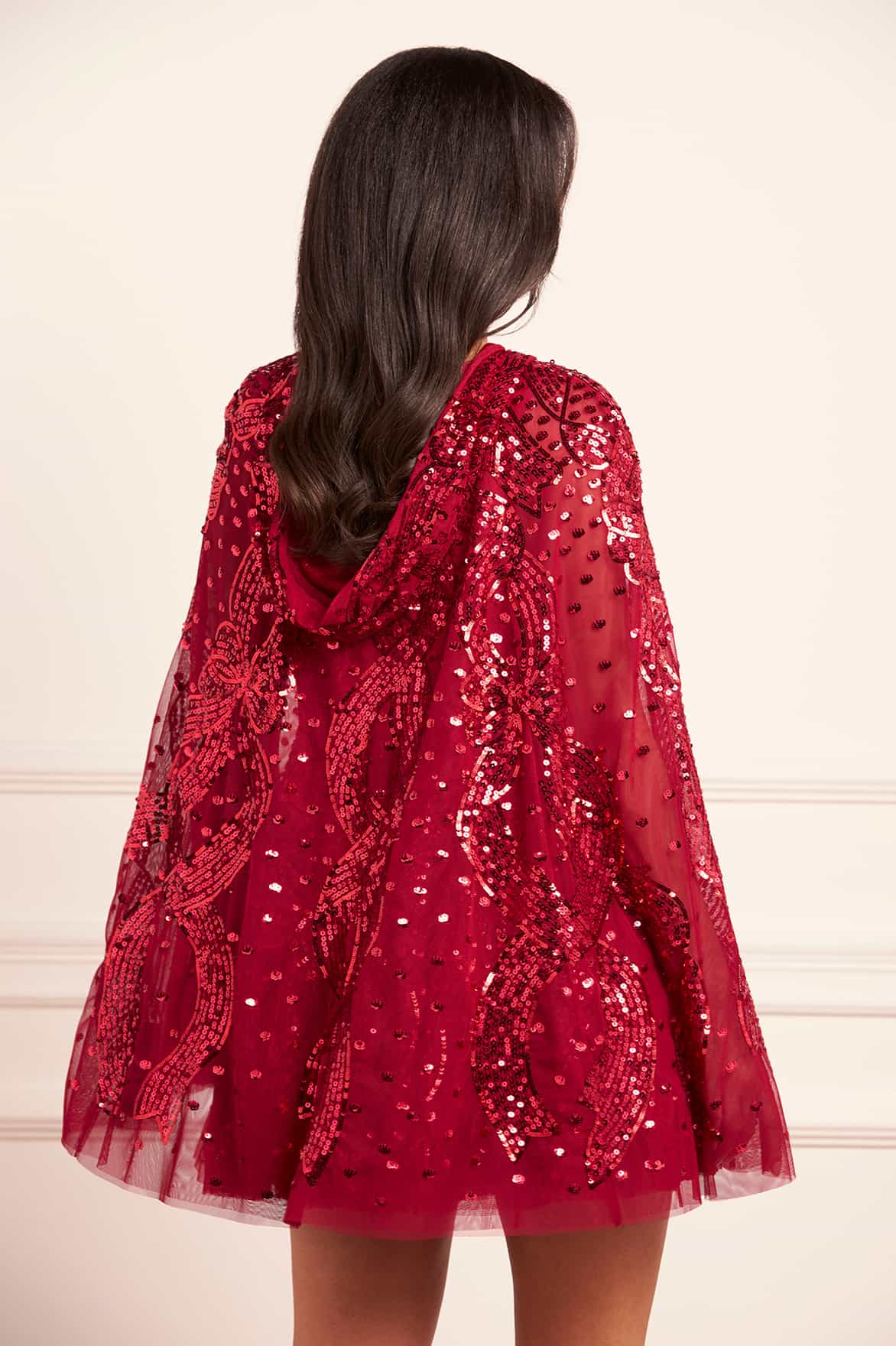 Sequin Ribbon Hooded Cape