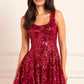 Sequin Ribbon Scoop Neck Micro Mini Dress