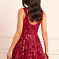 Sequin Ribbon Scoop Neck Micro Mini Dress