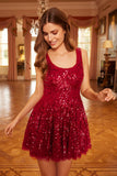 Sequin Ribbon Scoop Neck Micro Mini Dress