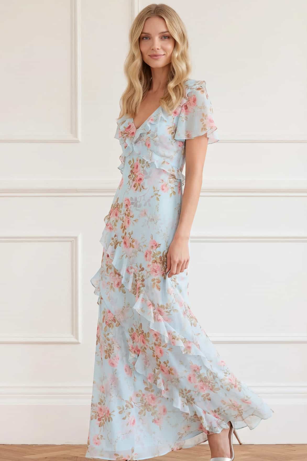 Summer's Rose Georgette V-Neck Gown