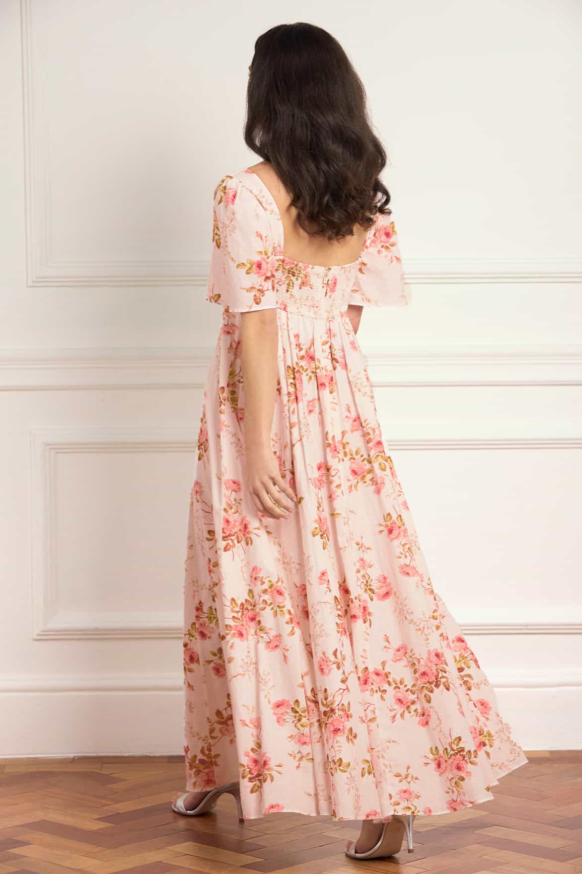 Summer's Rose Linen Blend Short Sleeve Ankle Gown