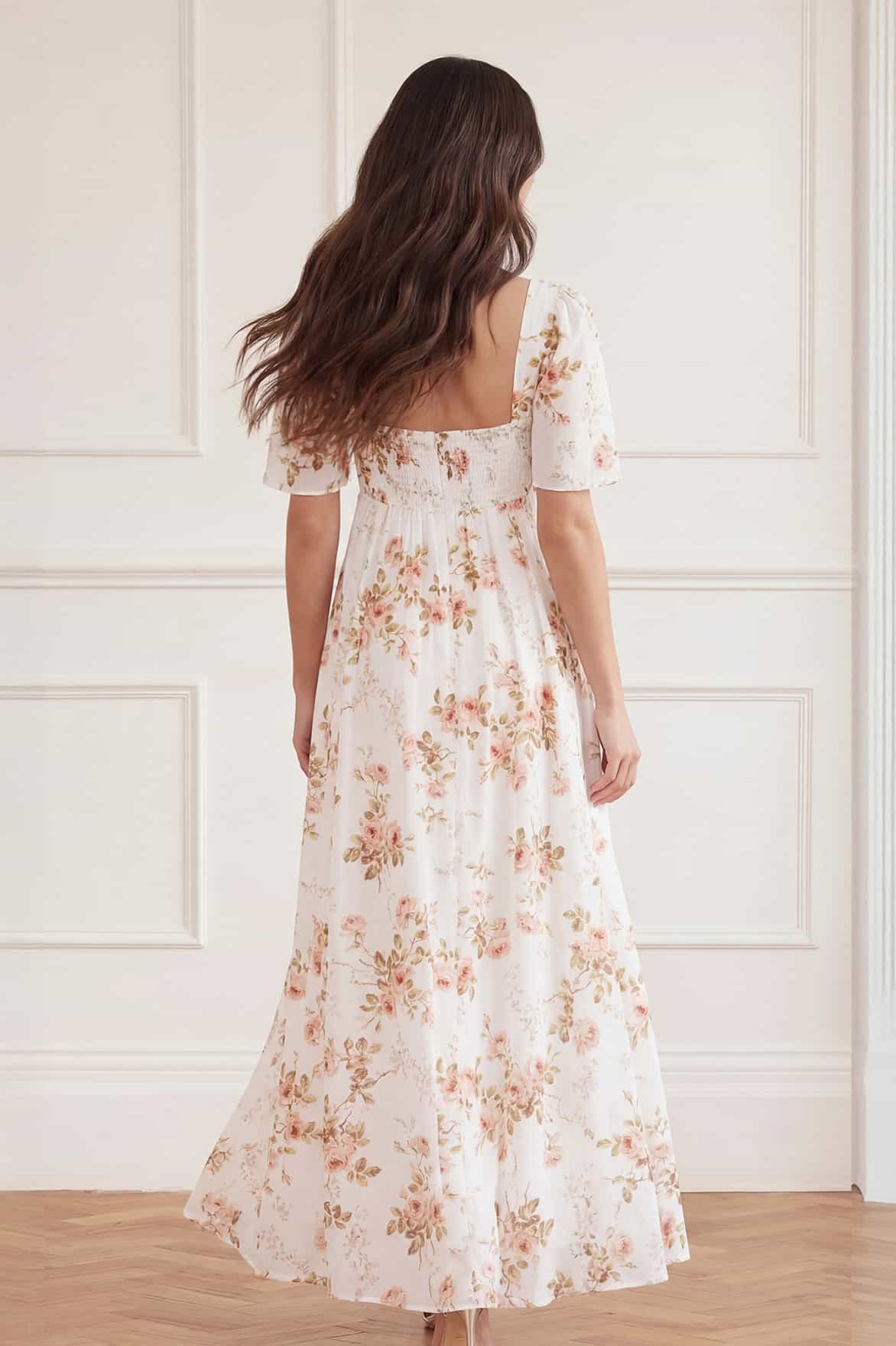 Summer's Rose Linen Blend Short Sleeve Ankle Gown