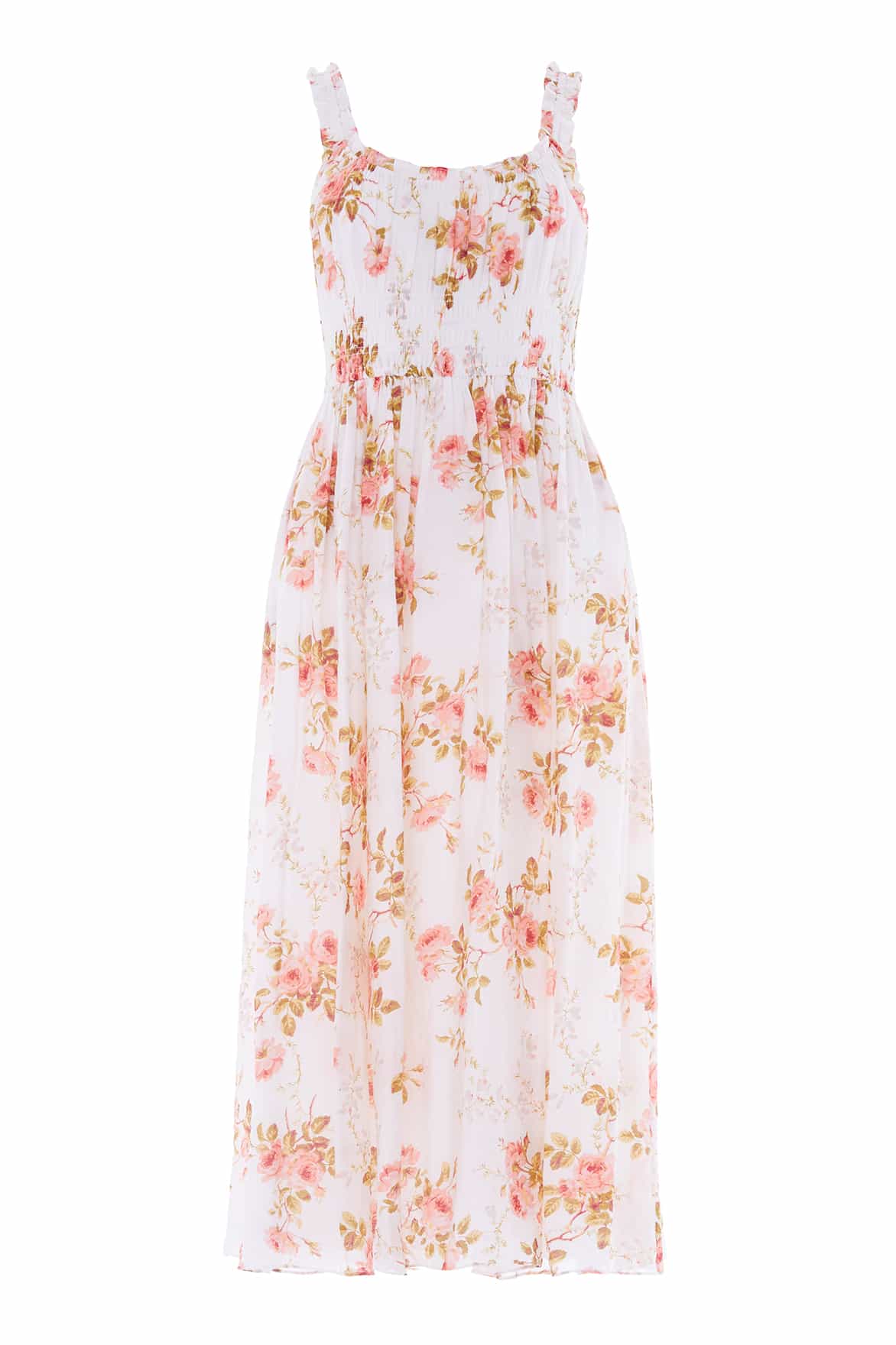 Summer's Rose Shirred Ankle Gown