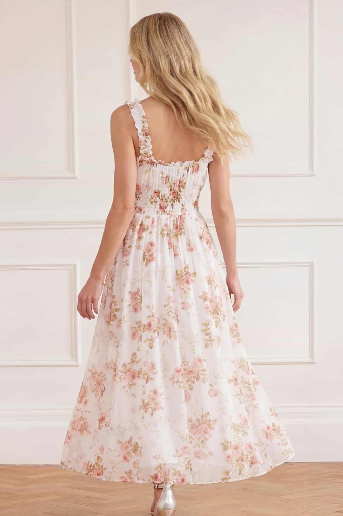 Summer's Rose Shirred Ankle Gown