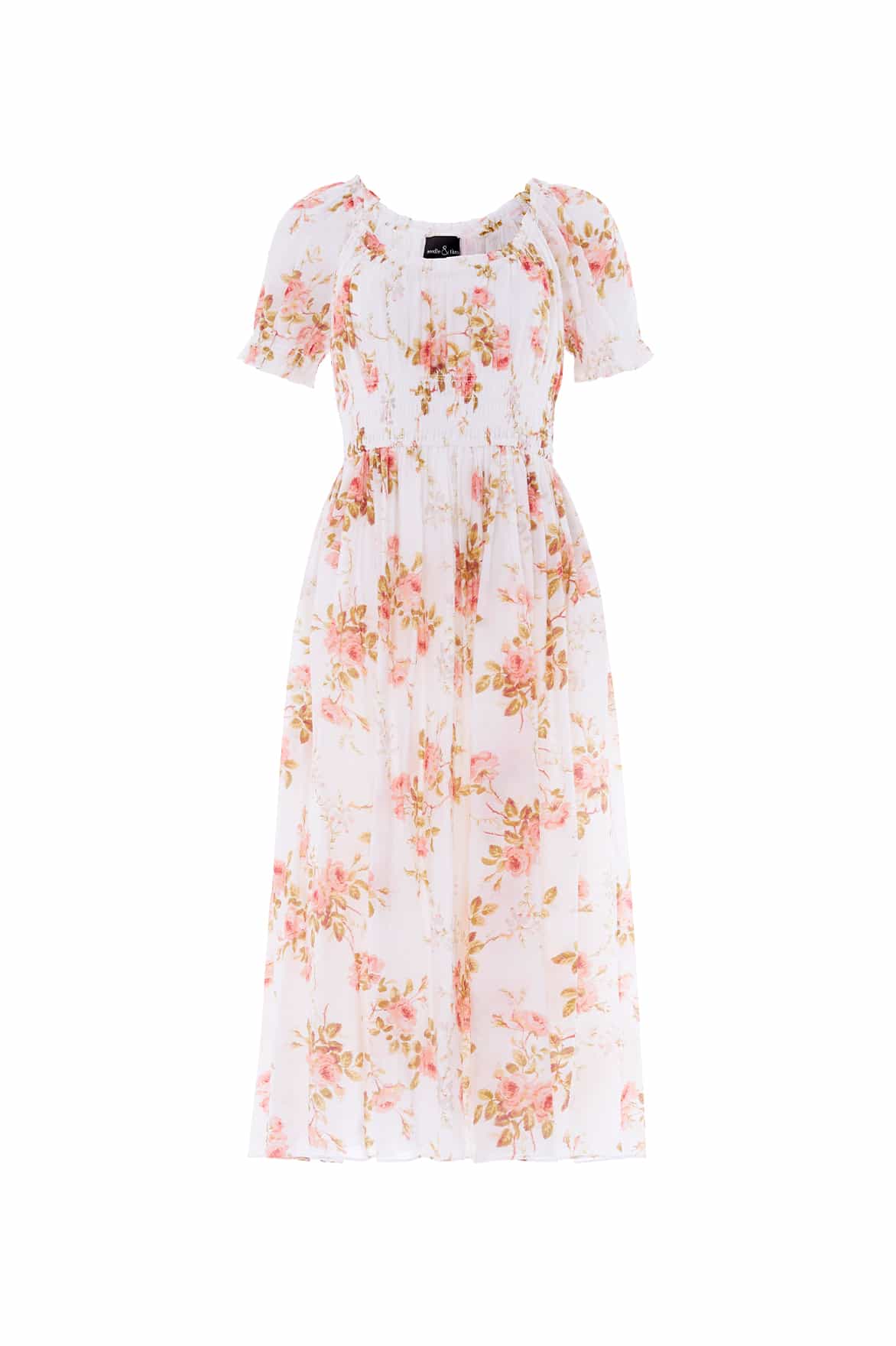 Summer's Rose Shirred Short Sleeve Ballerina Dress