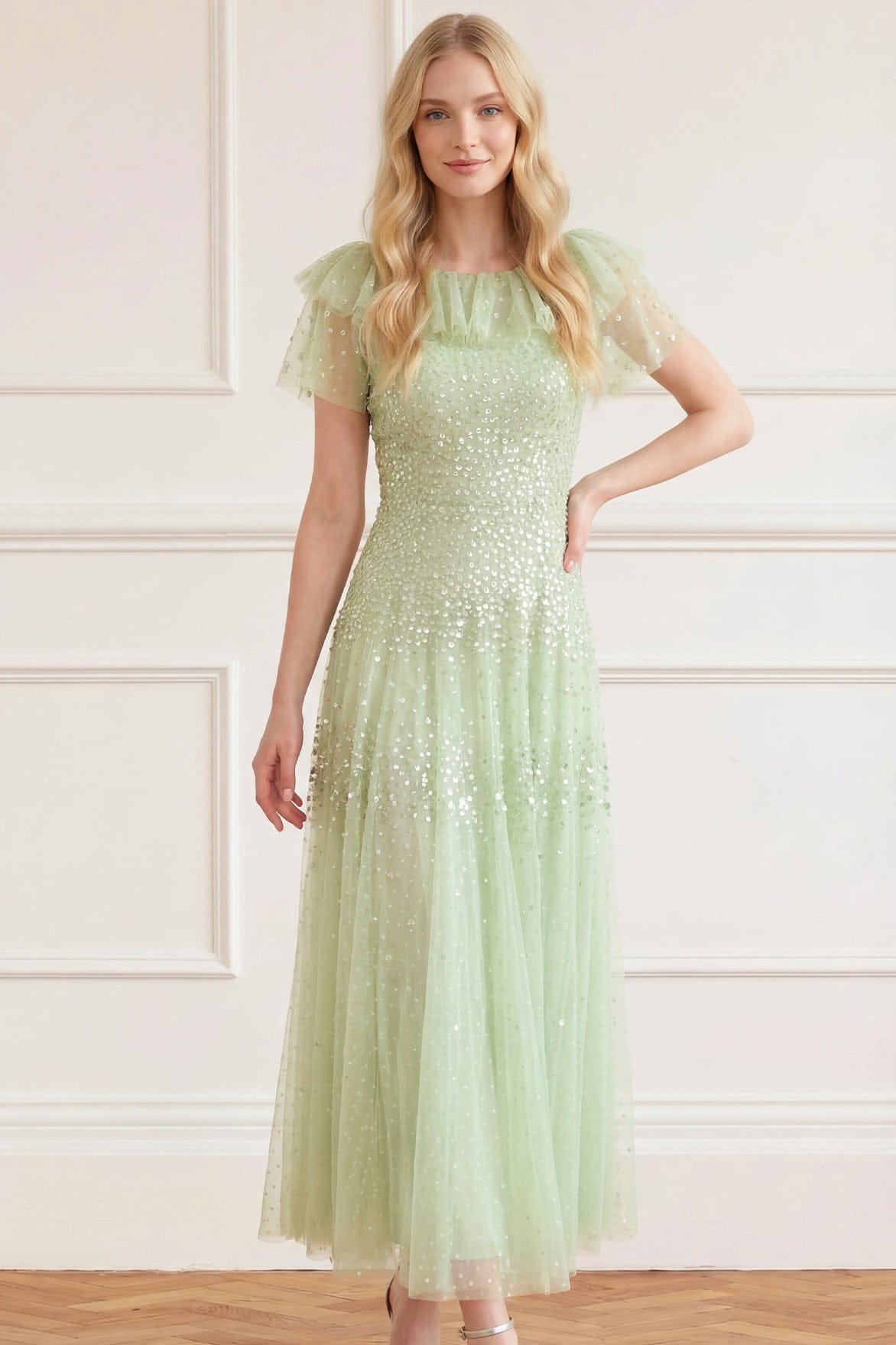 Sunrise Sequin Short Sleeve Ankle Gown