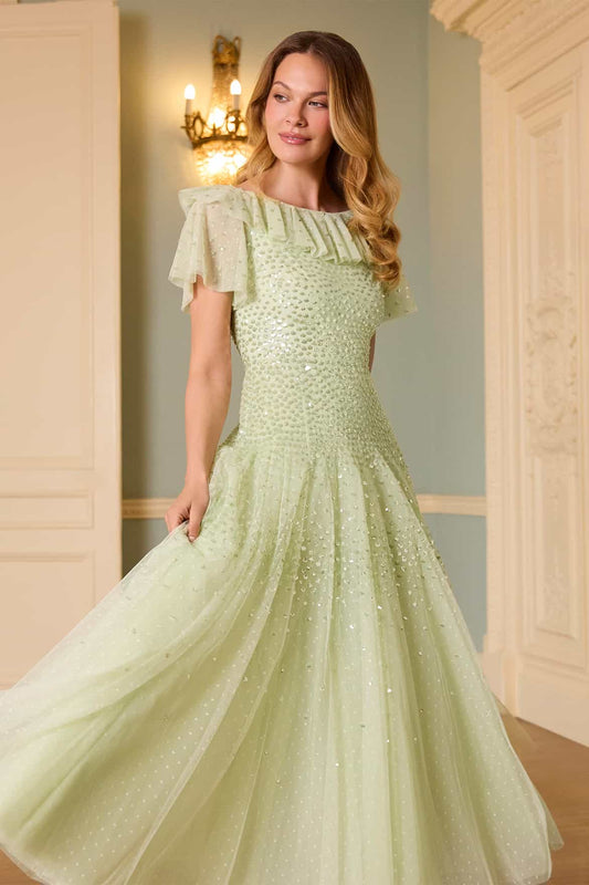 Sunrise Sequin Short Sleeve Ankle Gown