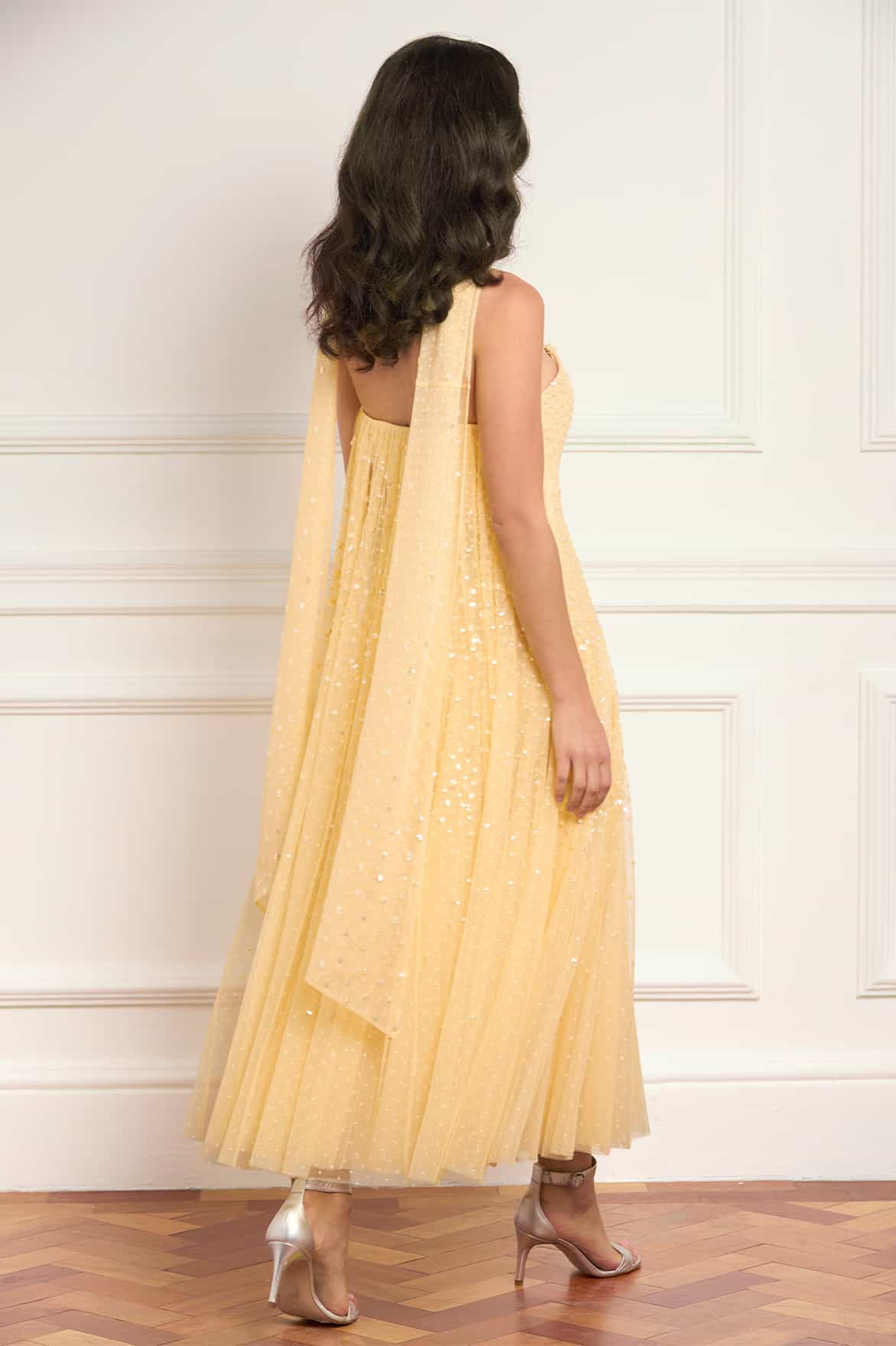 Sunrise Sequin Strapless Cape Ballerina Dress