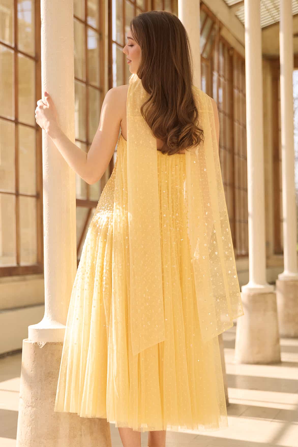 Sunrise Sequin Strapless Cape Ballerina Dress