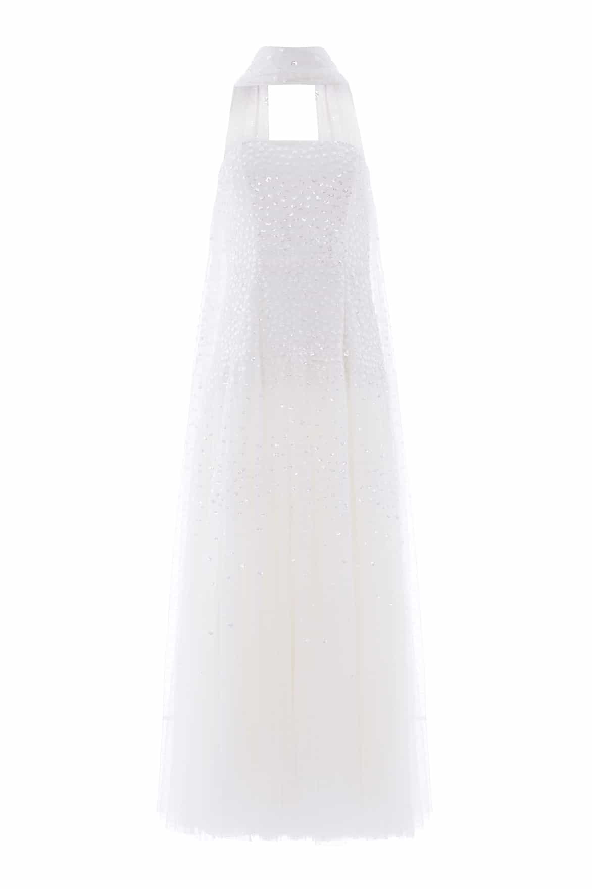 Sunrise Sequin Strapless Cape Gown