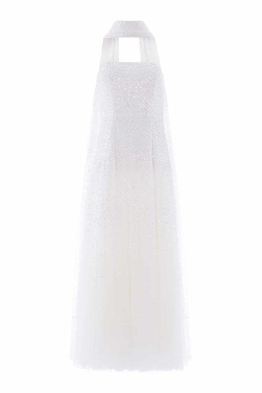 Sunrise Sequin Strapless Cape Gown