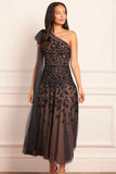 Sylvia Rose One-Shoulder Bow Ankle Gown