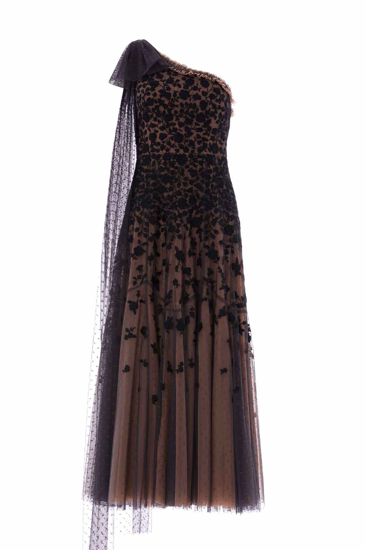 Sylvia Rose One-Shoulder Bow Ankle Gown