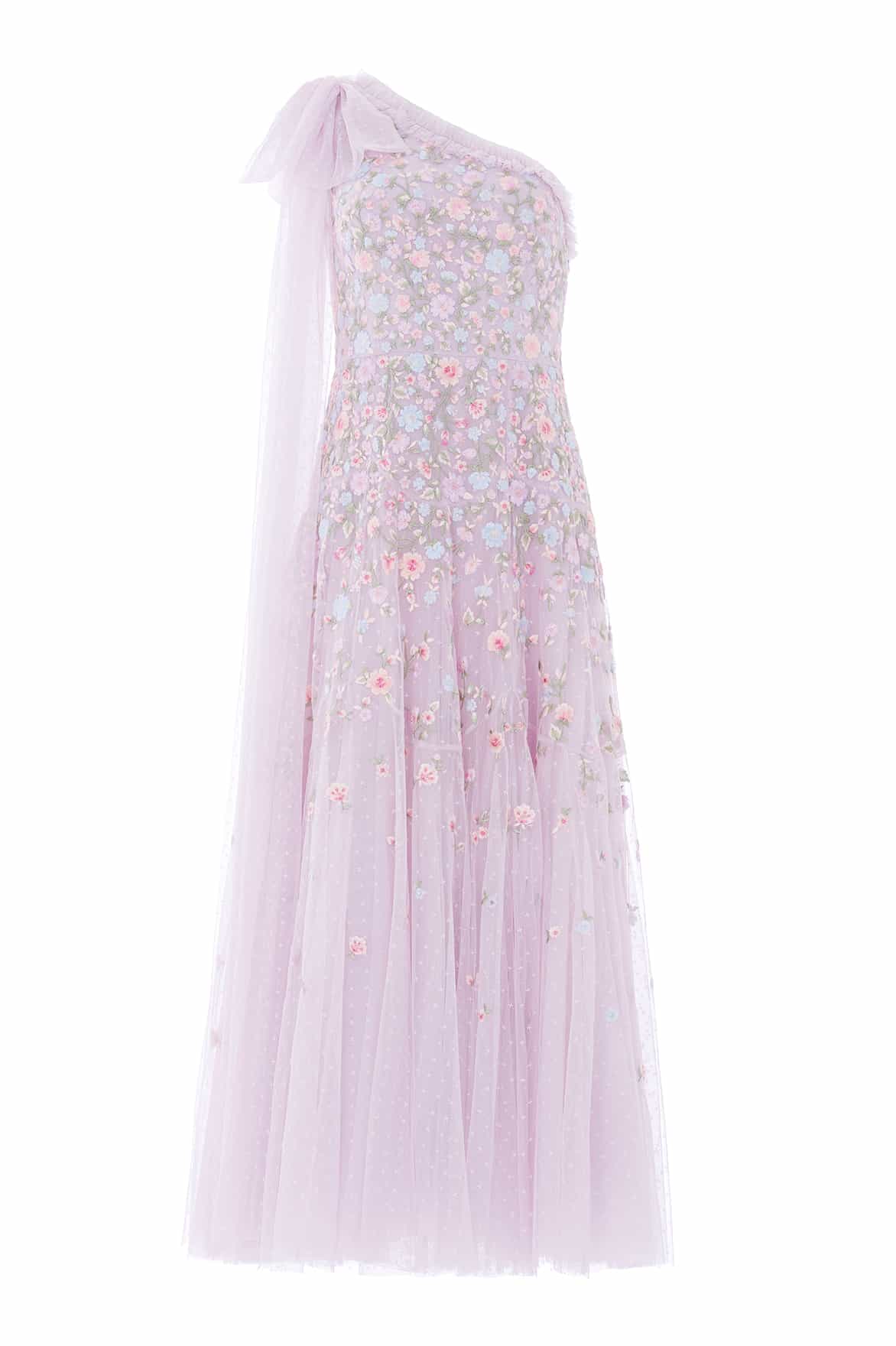 Sylvia Rose One-Shoulder Bow Ankle Gown