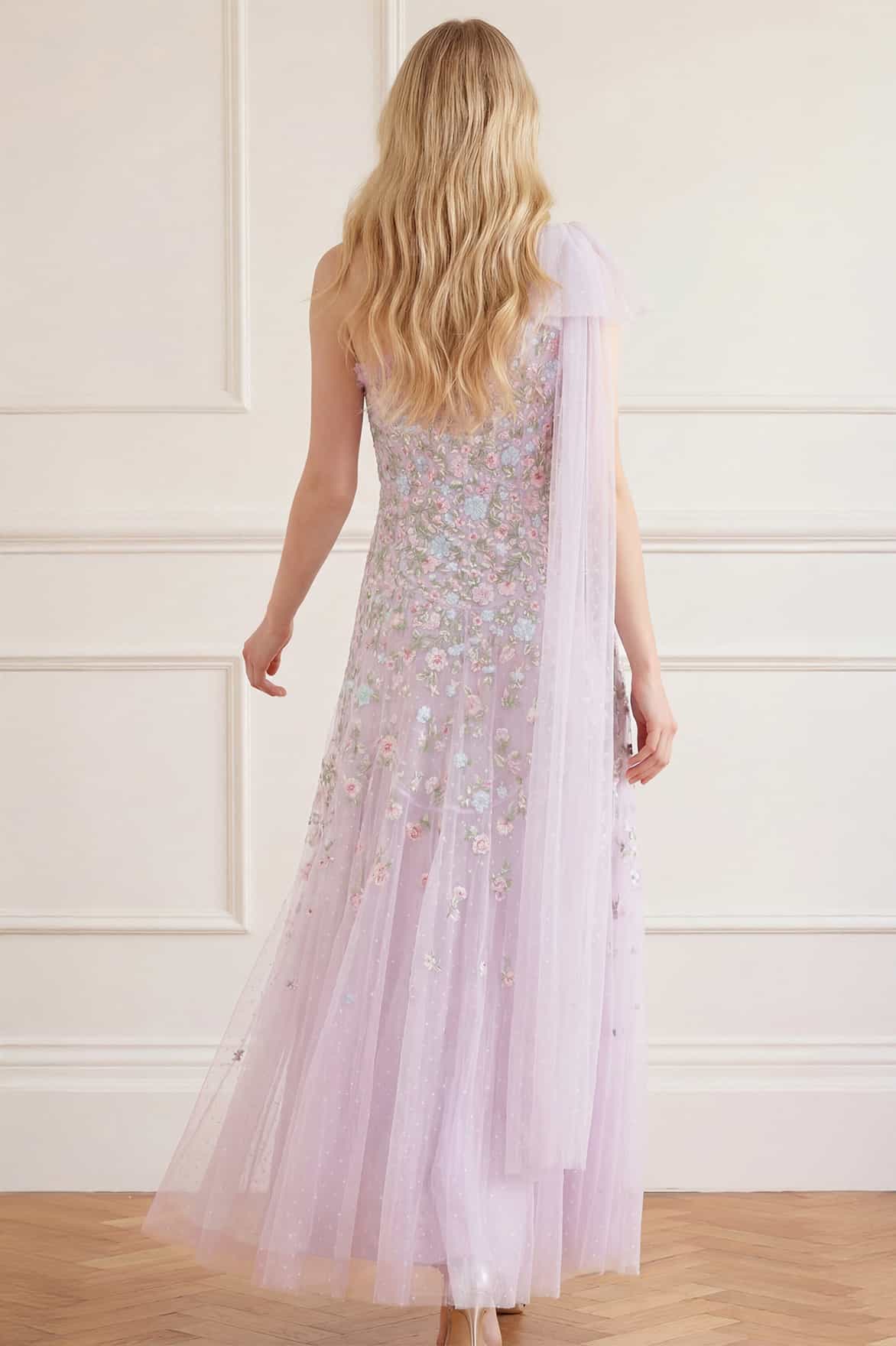 Sylvia Rose One-Shoulder Bow Ankle Gown