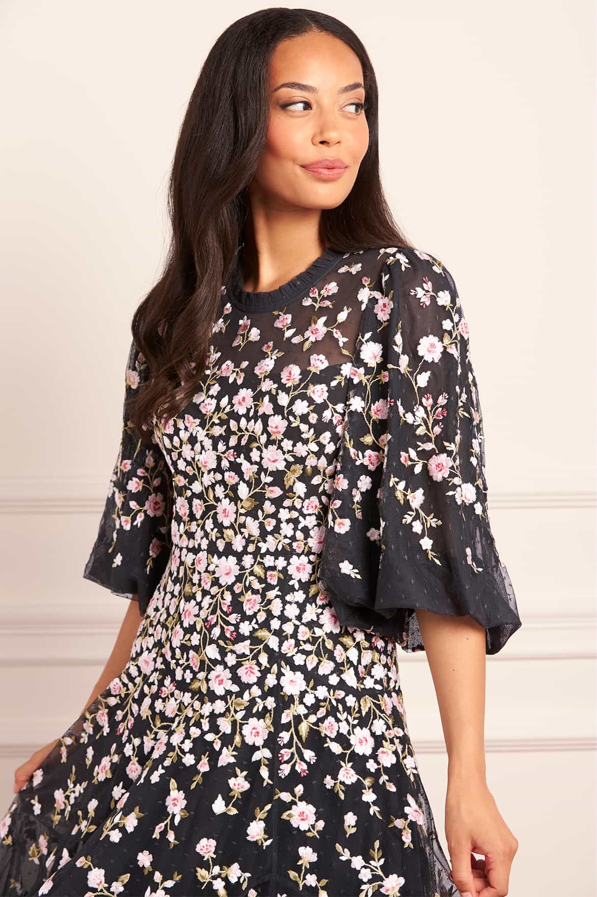 Sylvia Rose Round Neck Ankle Gown