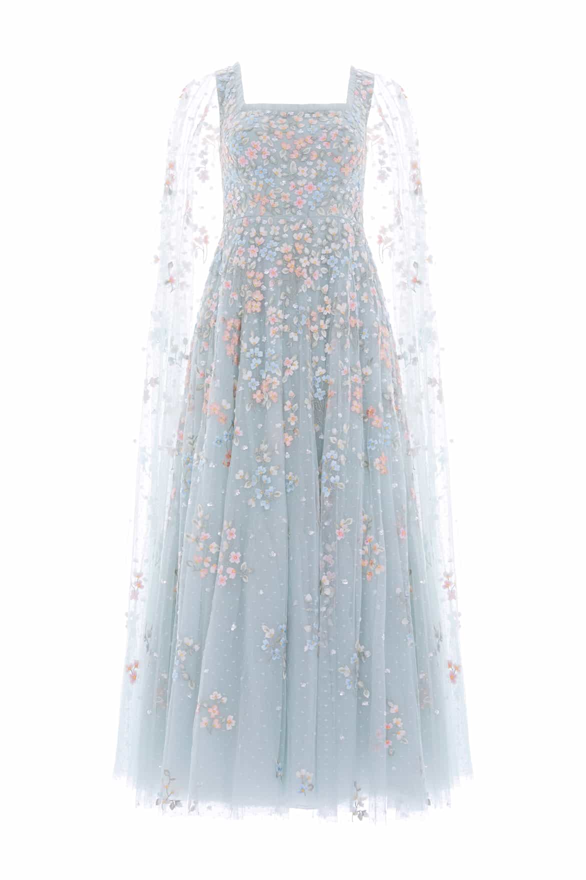 Versailles Ditsy Cape Sleeve Ankle Gown