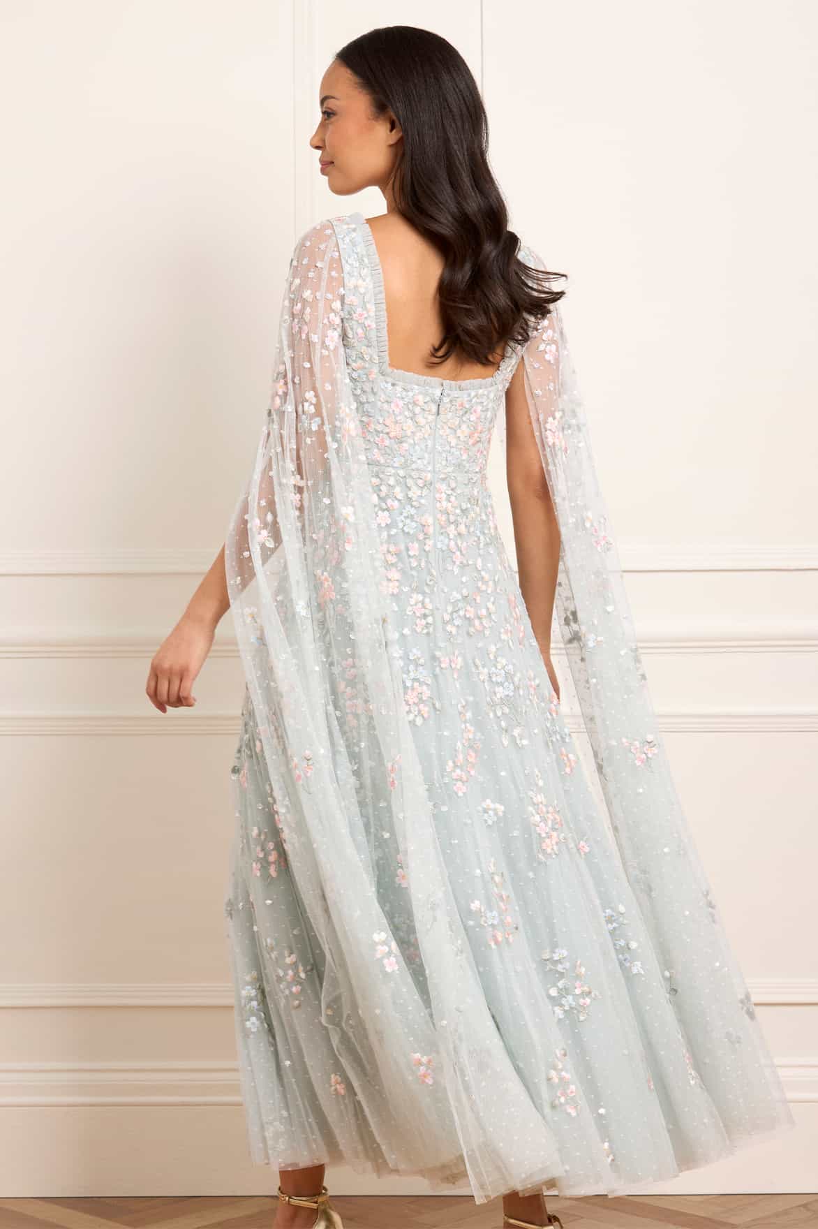 Versailles Ditsy Cape Sleeve Ankle Gown