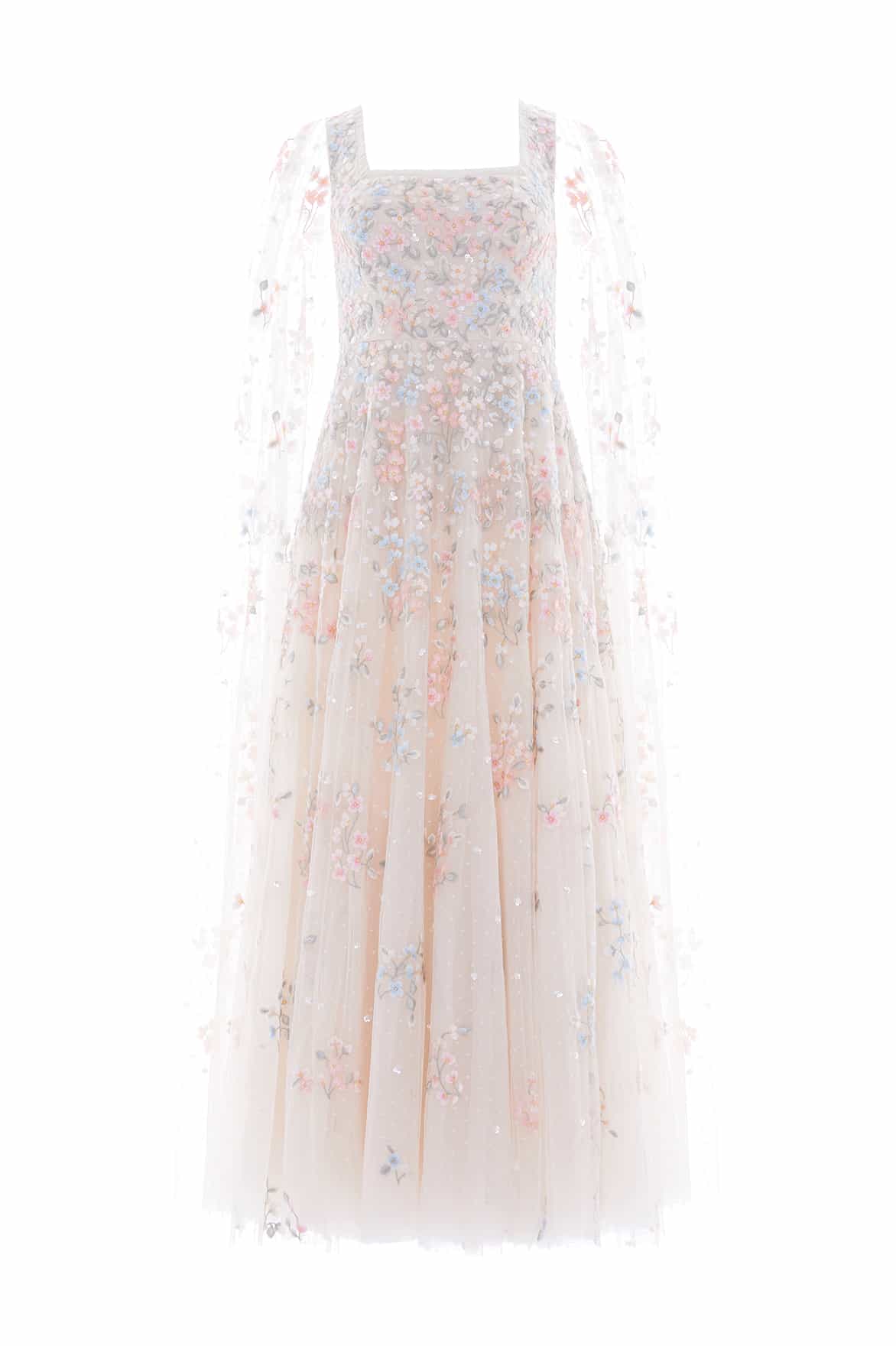 Versailles Ditsy Cape Sleeve Ankle Gown