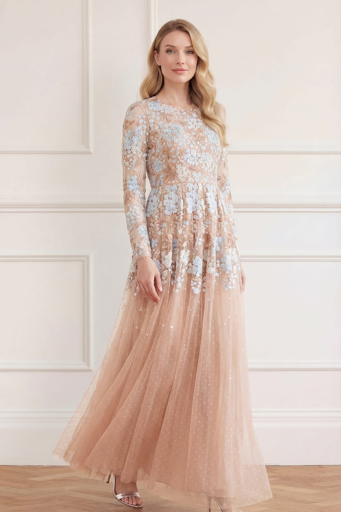 Wisteria Dot Long Sleeve Gown