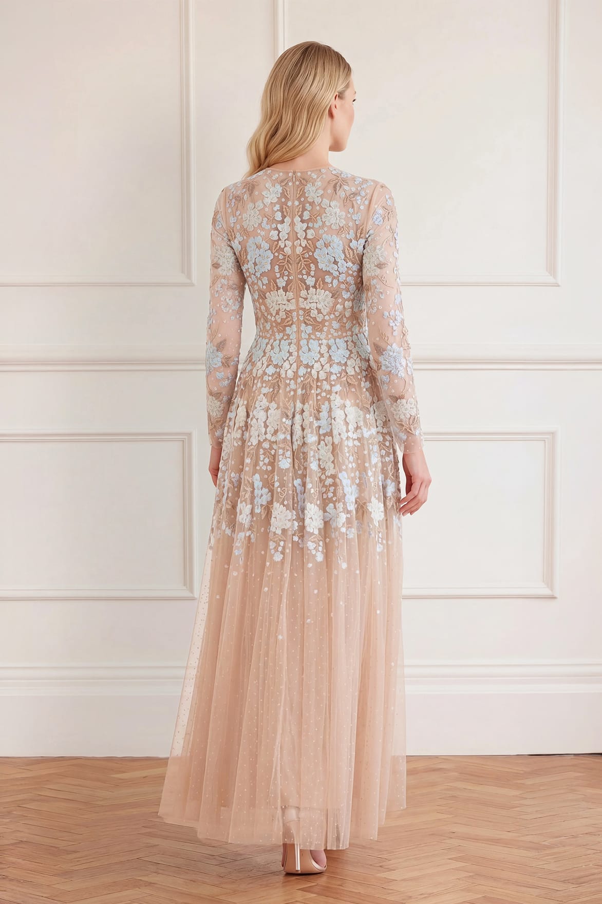 Wisteria Dot Long Sleeve Gown